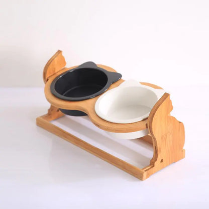 Adjustable Height Pet Bowl Set with Stand for Cats