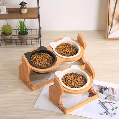 Adjustable Height Pet Bowl Set with Stand for Cats