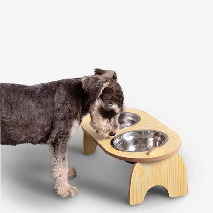 Double Bowl Wooden Stand for Dog Food at 15 Degrees