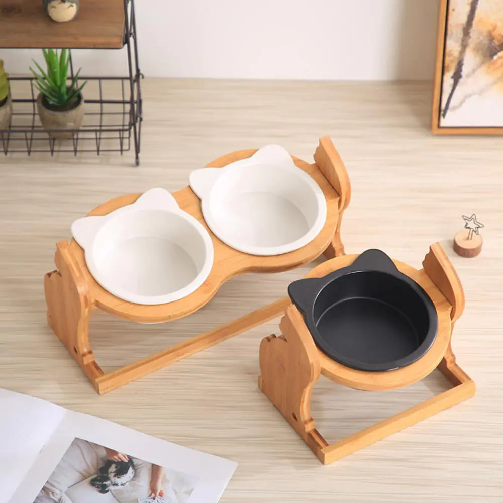 Adjustable Height Pet Bowl Set with Stand for Cats