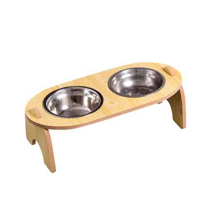 Double Bowl Wooden Stand for Dog Food at 15 Degrees